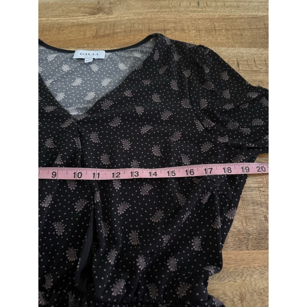 Gilli Peplum Blouse Womens L Black Pink Paisley Polka Dot V Neck Long Sleeve - Picture 7 of 9